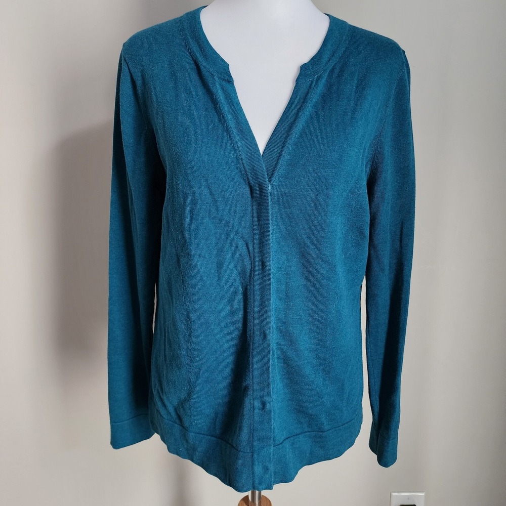CAbi Ever Cardigan Sweater Womens‎ Medium # 3368 Snap Front Casual Teal Luxury